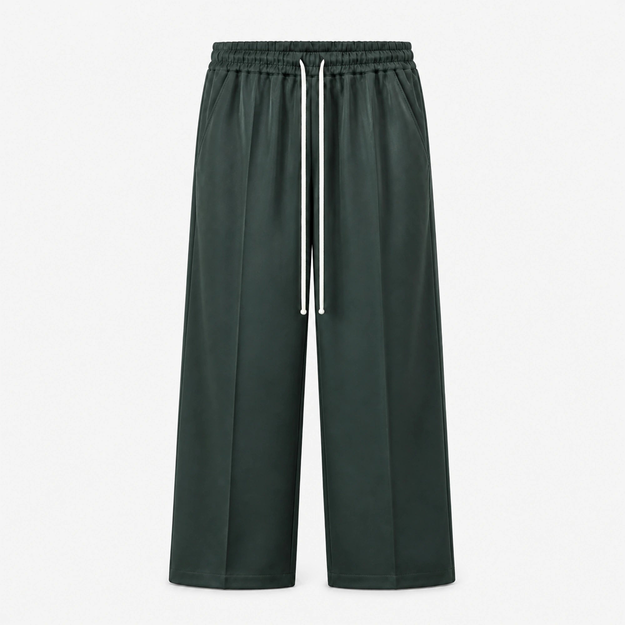 Pantaloni wide leg bărbați verde militar, ghost mannequin, vedere frontală