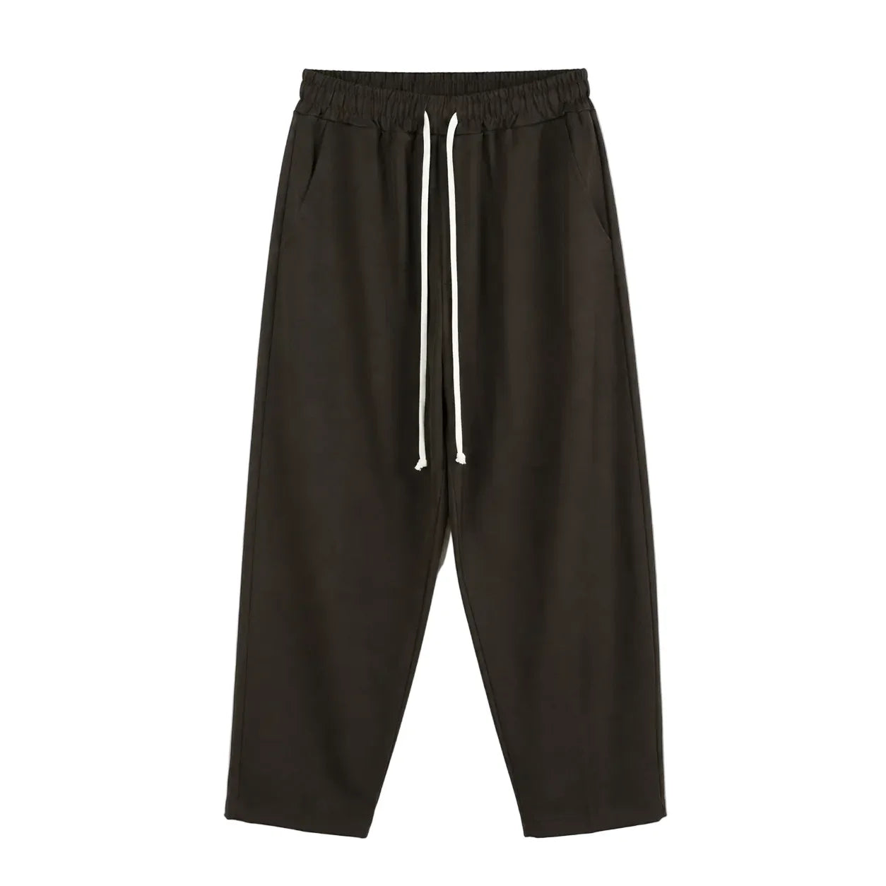 Pantaloni wide leg maro pentru bărbați, vedere frontală cu talie elastică