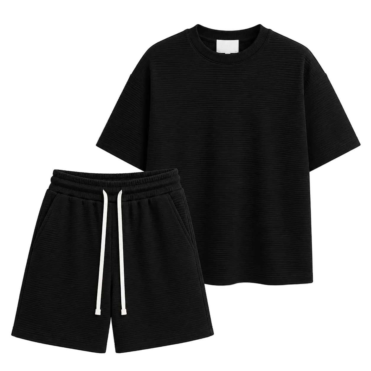 Compleu negru premium pentru bărbați cu material striat și design modern oversized