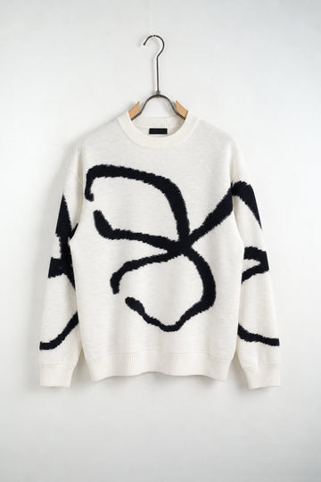 Pulover Bărbați Alb cu Model Abstract Negru - BK8797