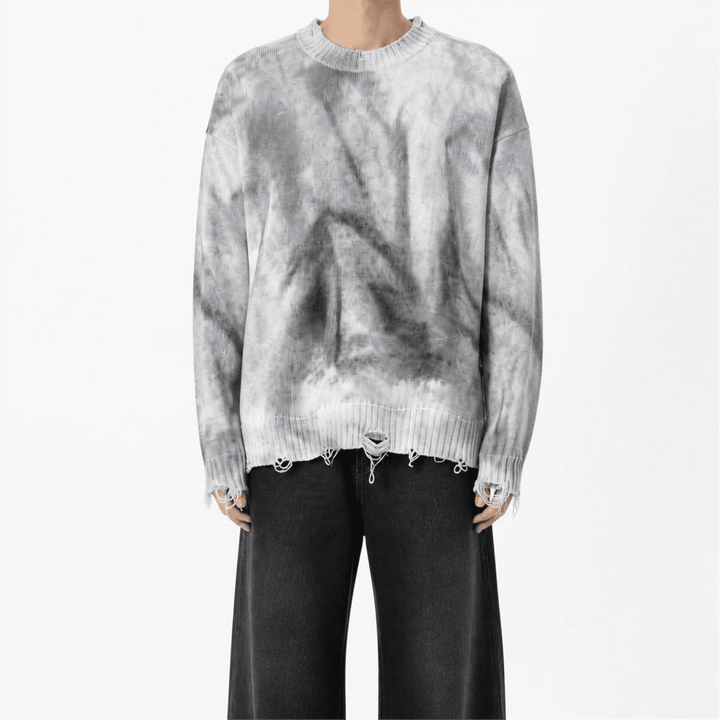 Pulover Bărbați Gri-Negru din Bumbac Distressed