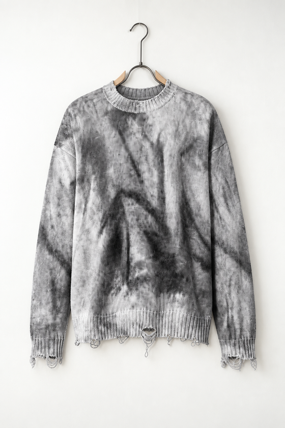 Pulover Bărbați Gri-Negru din Bumbac Distressed