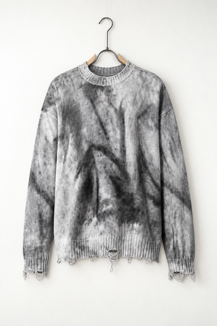 Pulover Bărbați Gri-Negru din Bumbac Distressed