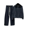 set barbati bumbac negru gri pantaloni largi si hanorac cu cusaturi