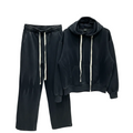 Set barbati bumbac negru spalat cu sireturi lungi la hanorac si pantaloni