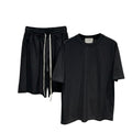 Set casual pentru bărbați din bumbac format din tricou și pantaloni scurți cu șiret lung