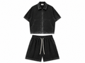 Set Bărbați Negru Prespălat cu Fermoar și Pantaloni Scurți – 100% Bumbac