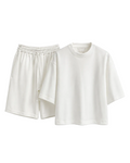 Set crem 100% bumbac cu pantaloni scurți și șnur lung
