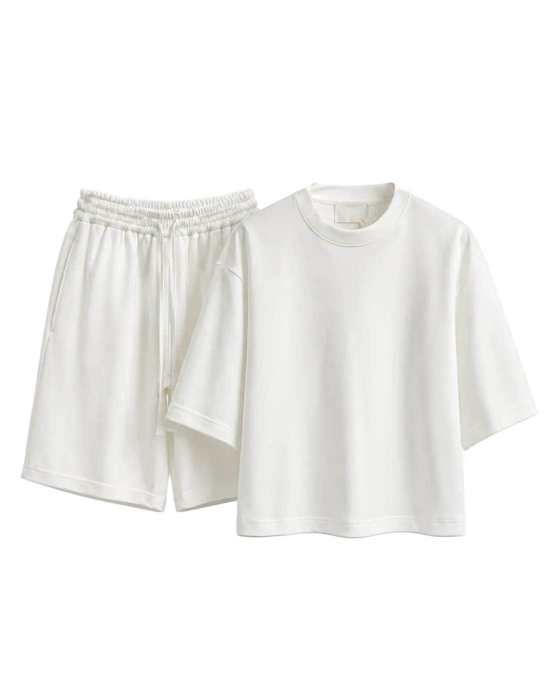 Set crem 100% bumbac cu pantaloni scurți și șnur lung