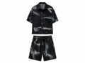 Set Denim Bărbați Negru cu Efect de Vopsea (Cămașă și Pantaloni Scurți) – Fit Normal, 100% Bumbac