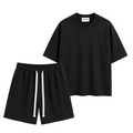 Set negru premium cu cămașă oversized și pantaloni lejeri pentru bărbați