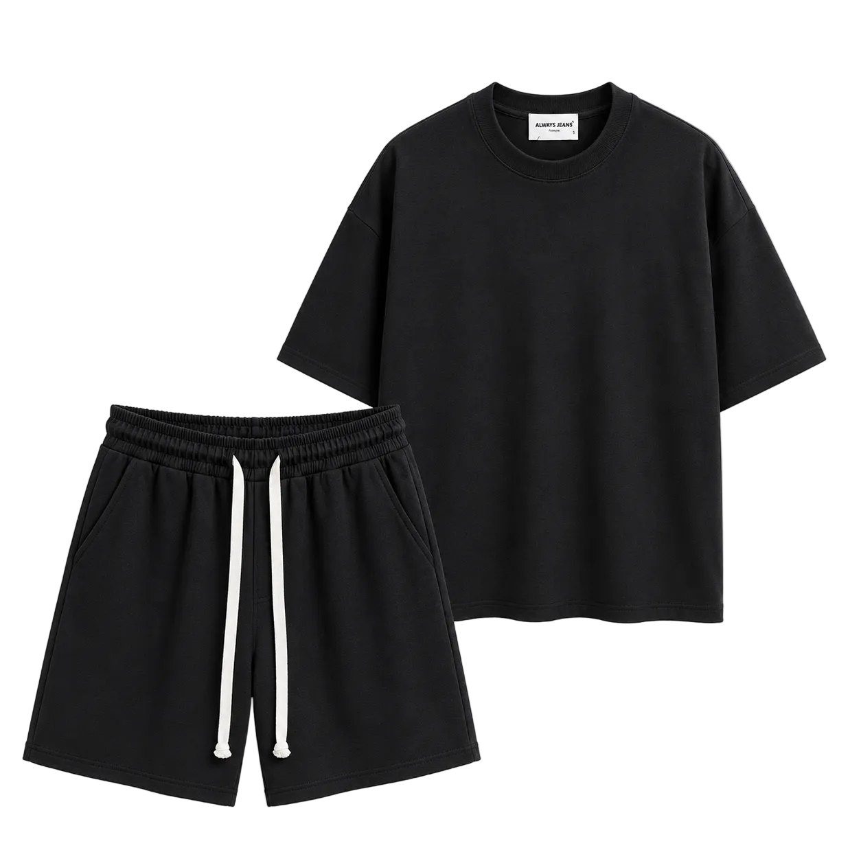 Set negru premium cu cămașă oversized și pantaloni lejeri pentru bărbați