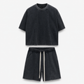 Set scurt 100% bumbac negru spre gri cu pantaloni cu șnur lung