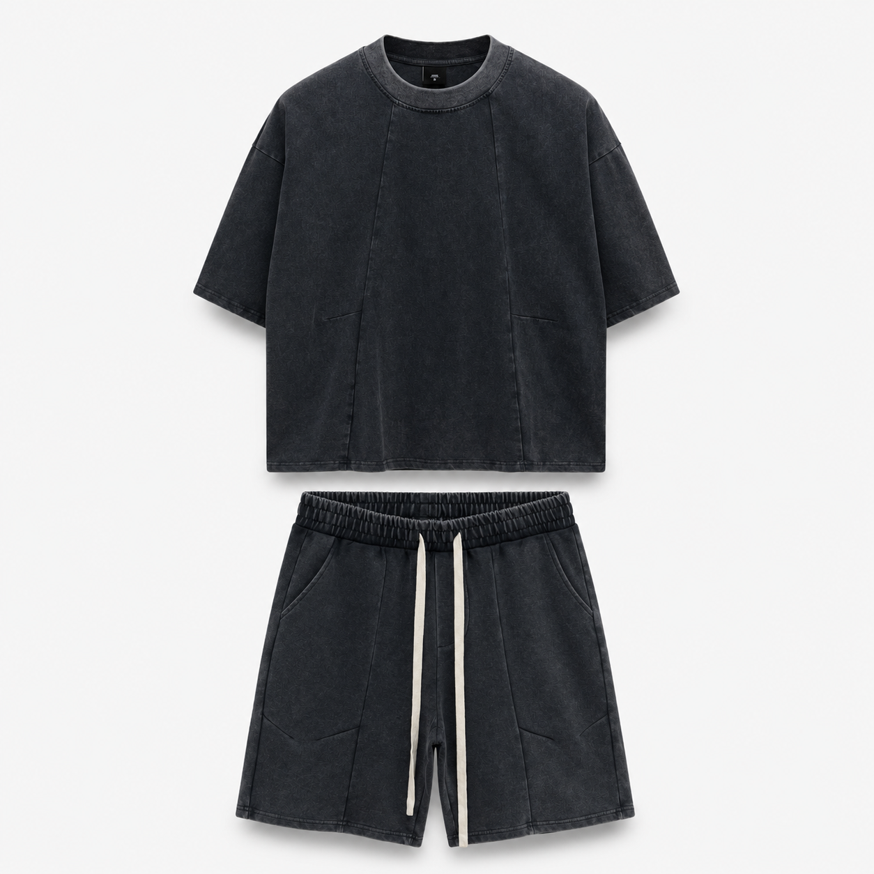 Set scurt 100% bumbac negru spre gri cu pantaloni cu șnur lung