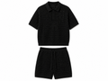 Set Tricotat Bărbați Negru tip Polo cu Perforații – 100% Bumbac