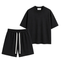 Set negru premium cu cămașă oversized și pantaloni lejeri pentru bărbați