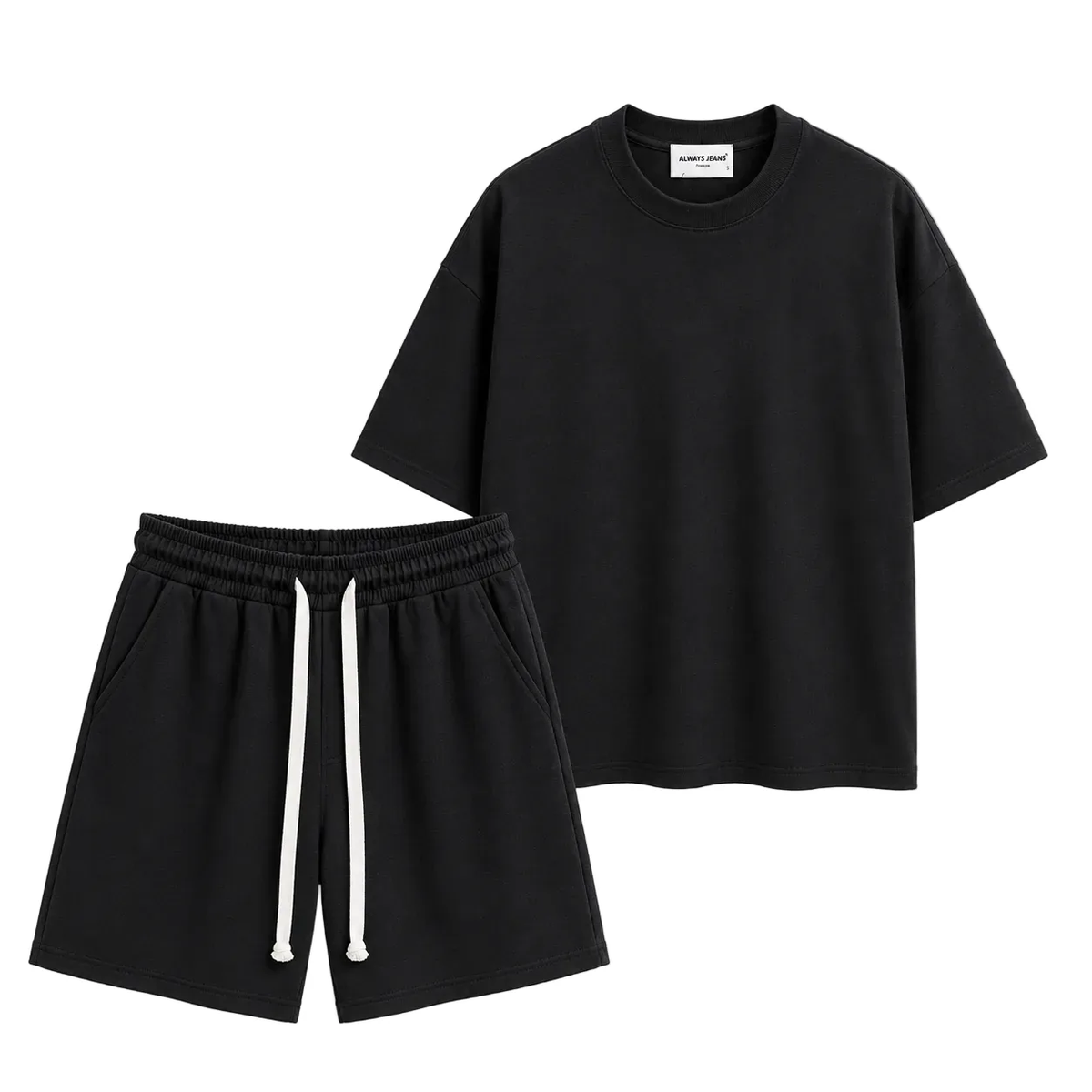 Set negru premium cu cămașă oversized și pantaloni lejeri pentru bărbați