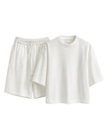 Set crem 100% bumbac cu pantaloni scurți și șnur lung