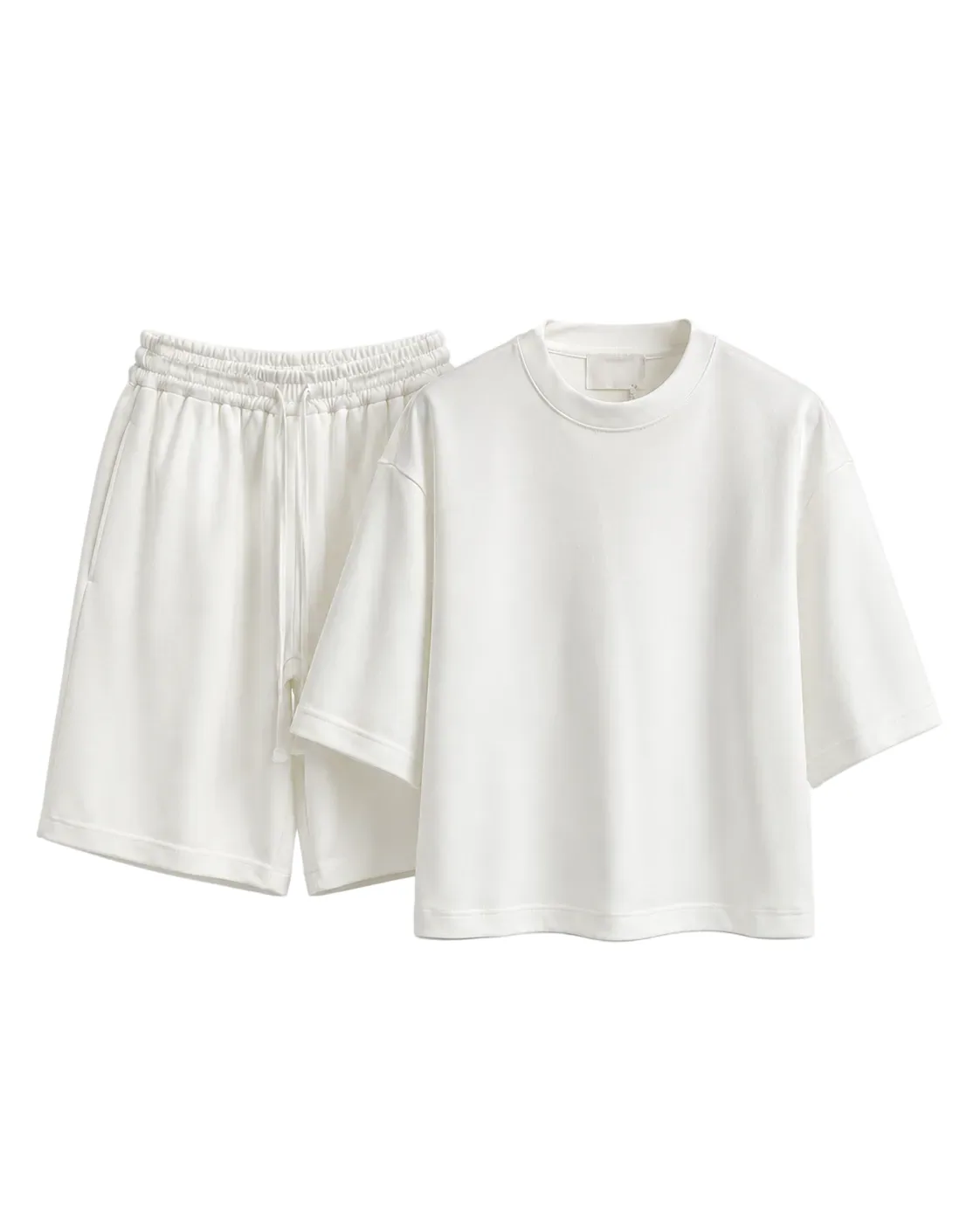 Set crem 100% bumbac cu pantaloni scurți și șnur lung
