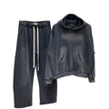 trening barbati bumbac gri inchis spalat hanorac cu cusaturi si pantaloni largi cu siret lung