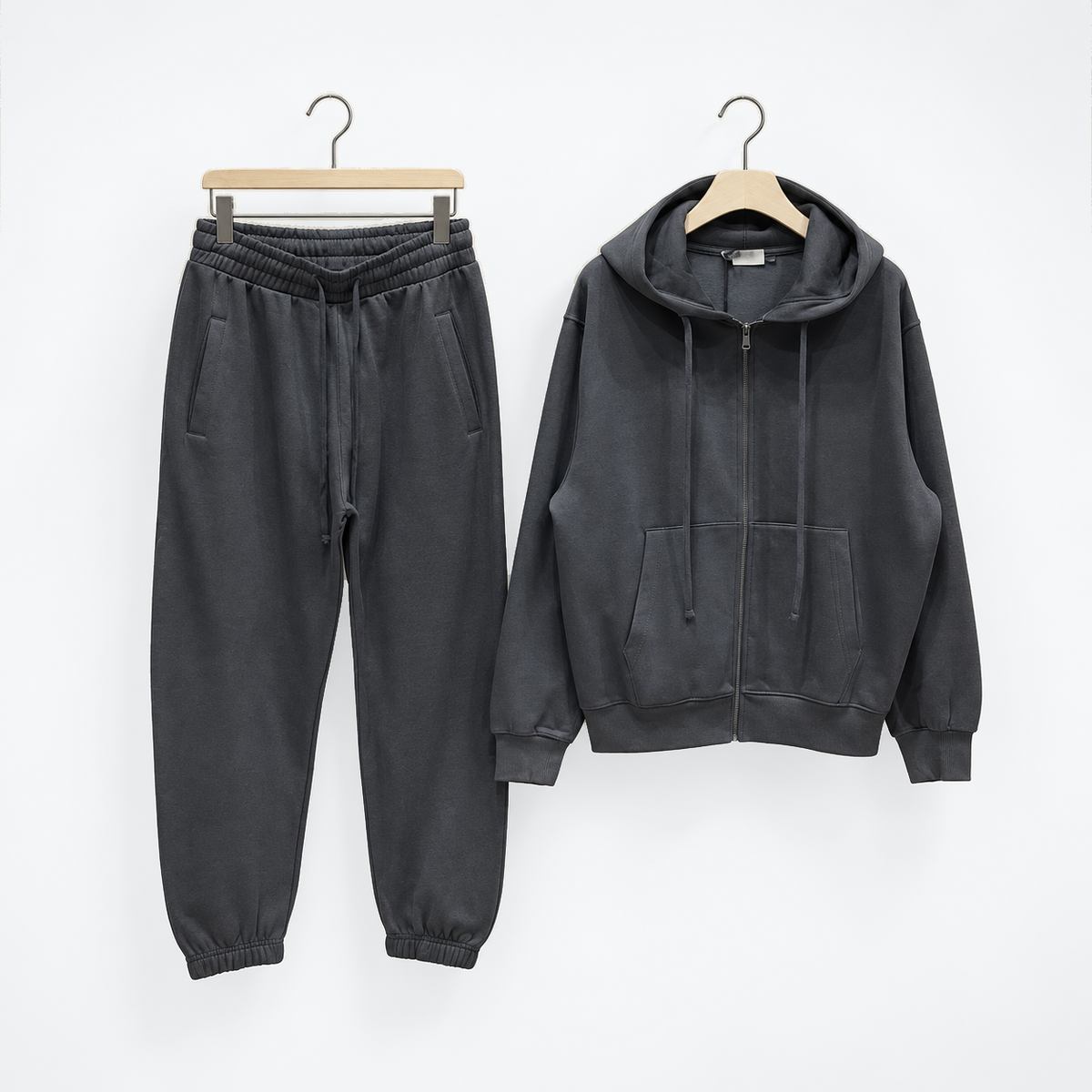 Trening Bărbați Gri Închis cu Fermoar și Pantaloni Jogger — set complet