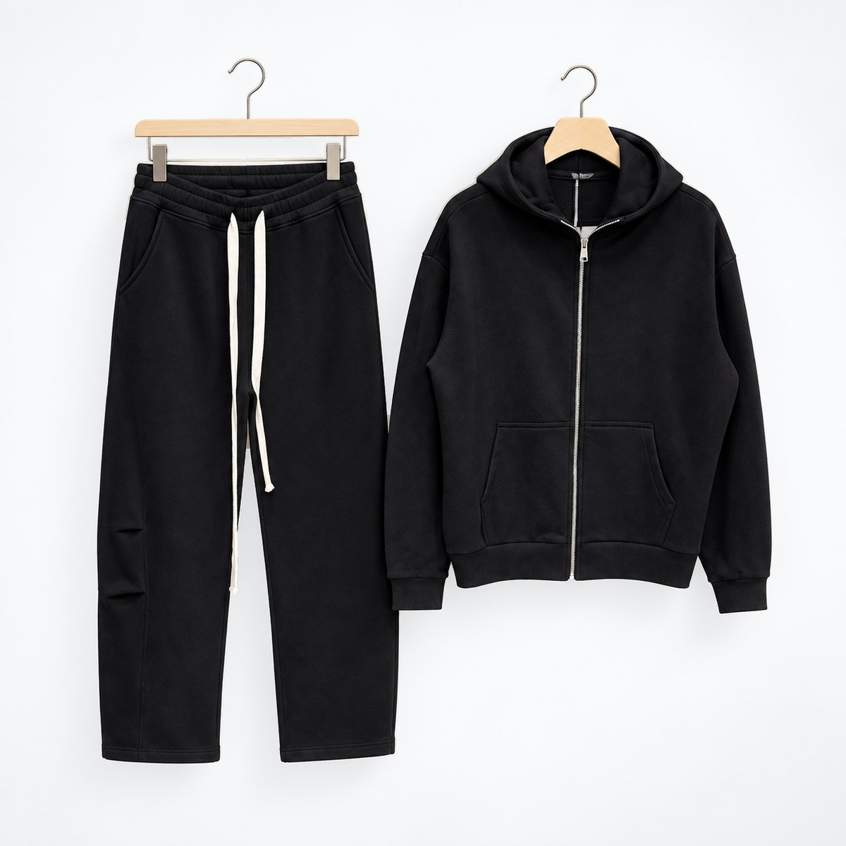 Trening Bărbați Negru cu Hanorac și Pantaloni Largi — set complet
