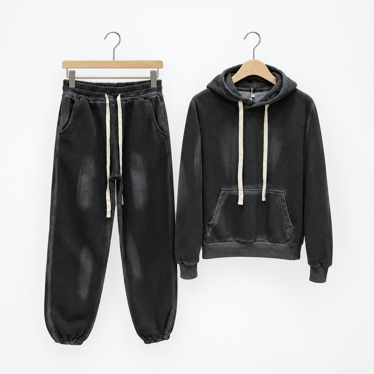 Trening Bărbați Negru Washed cu Hanorac și Joggeri — set complet