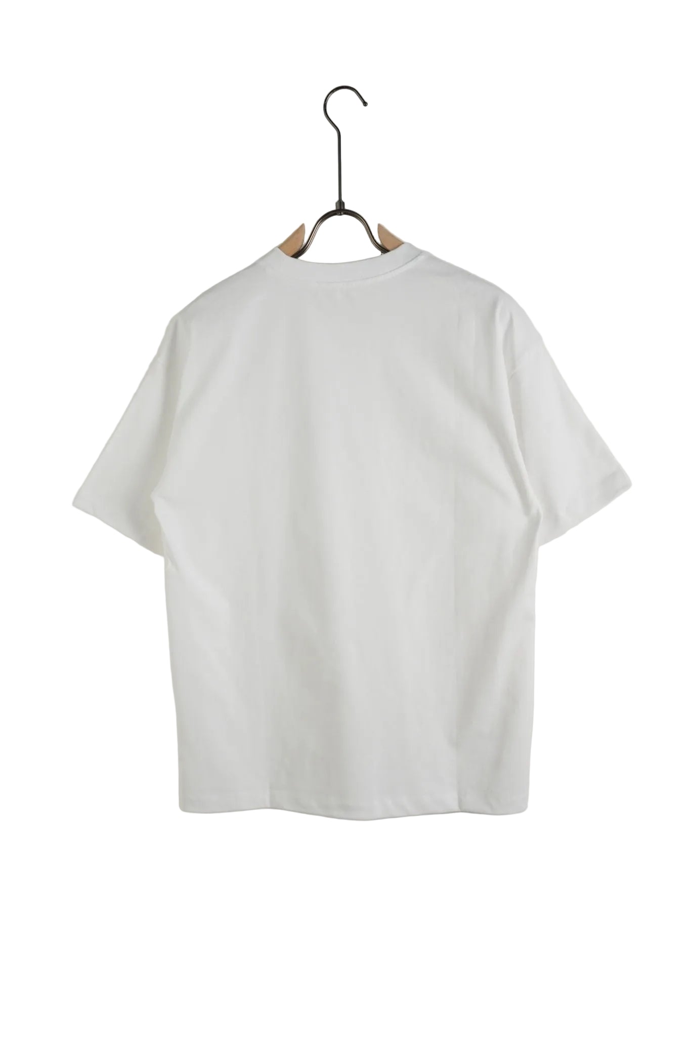 Tricou alb din bumbac 100% cu textură moale, disponibil în mărimile S, M, L, XL, design unisex