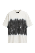 Tricou alb unisex cu efect de decolorare gri în centru, guler strâns pe gât