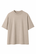 Tricou apricot unisex din bumbac cu guler strâns pe gât, model minimalist