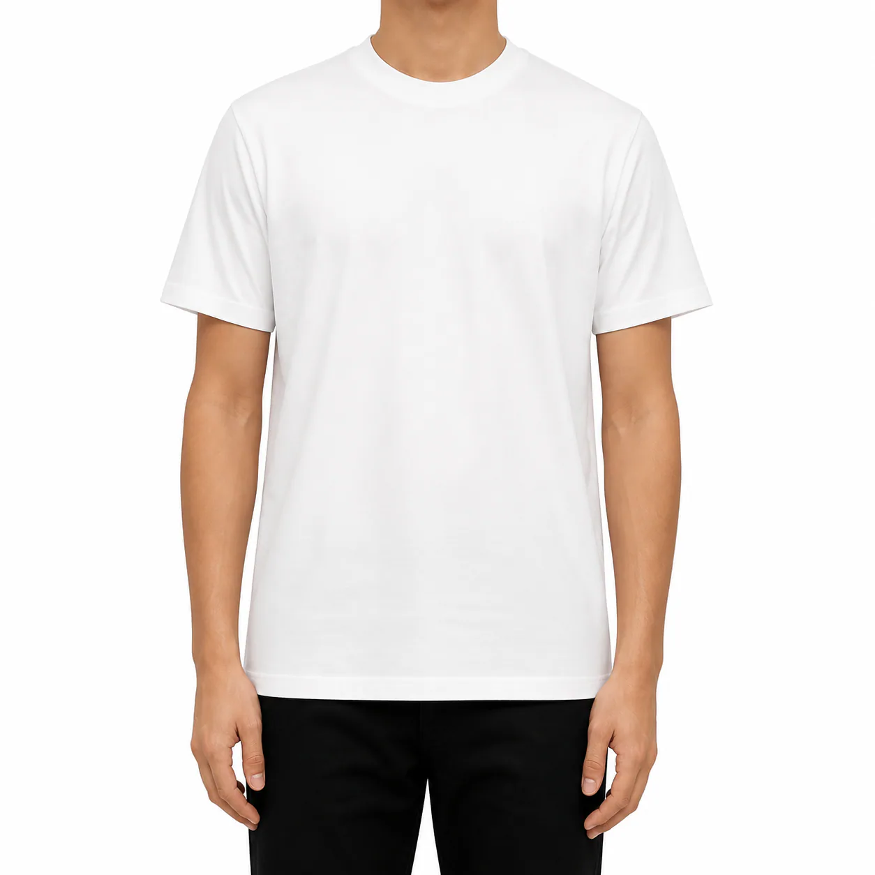 Tricou bărbați alb simplu din 100% bumbac pe model