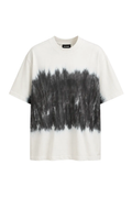 Tricou alb unisex cu efect de decolorare gri în centru, guler strâns pe gât