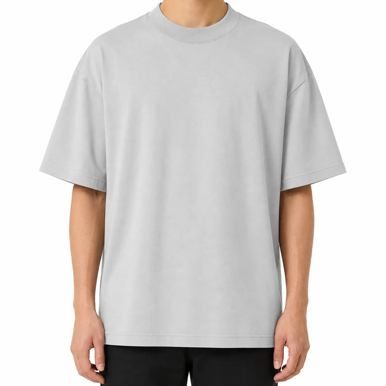 Tricou gri deschis unisex din bumbac 100%, cu guler la baza gâtului – Atelier AXD