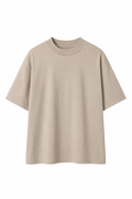 Tricou apricot unisex din bumbac cu guler strâns pe gât, model minimalist