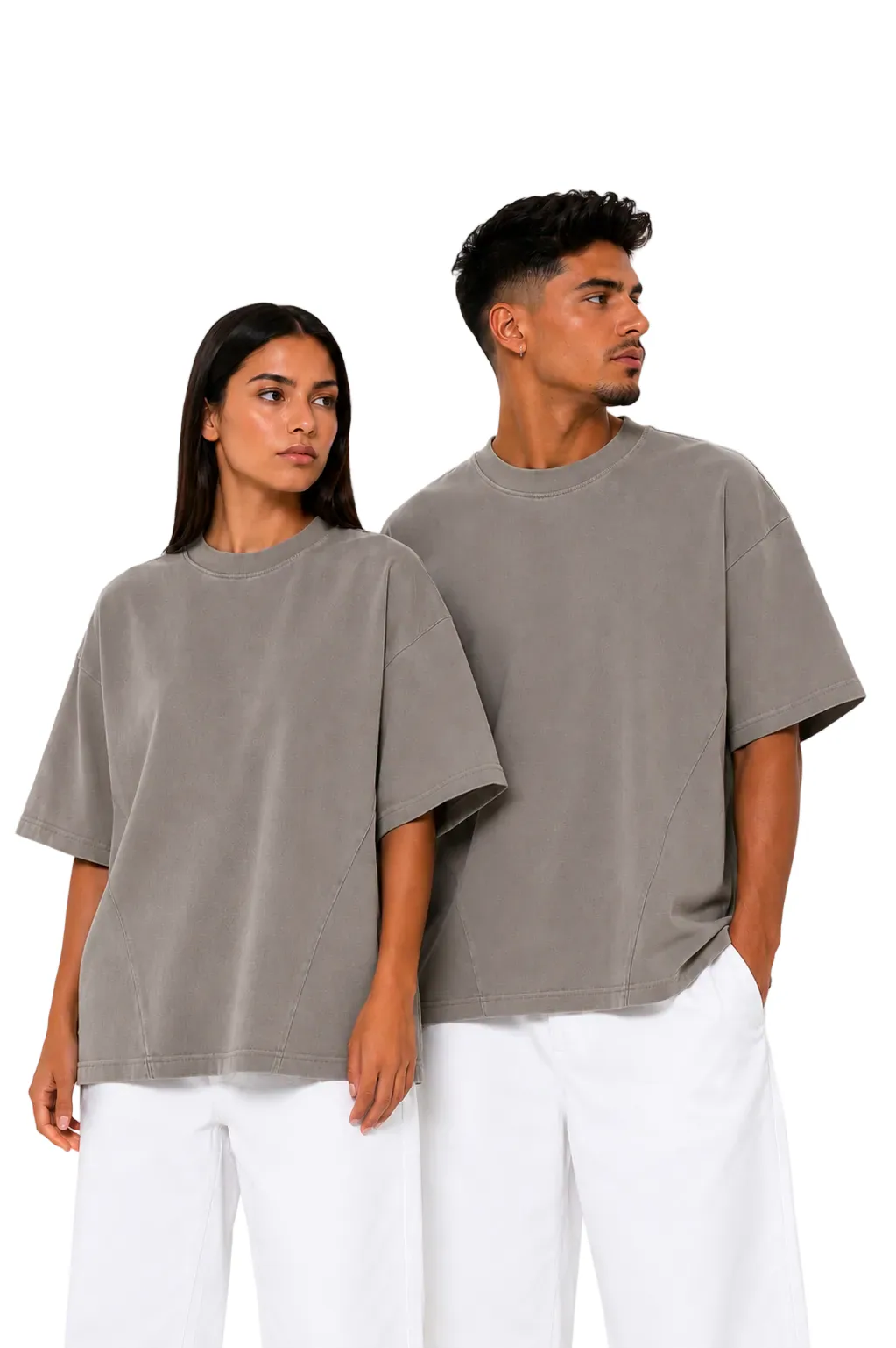 Tricou Bărbați Crem din Bumbac cu Cusături în Partea de Jos