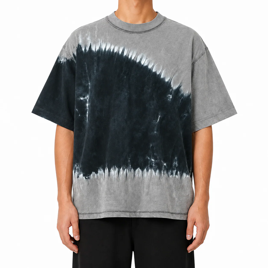 Tricou unisex Stormy Sky tie-dye gri și albastru, din bumbac – Atelier AXD