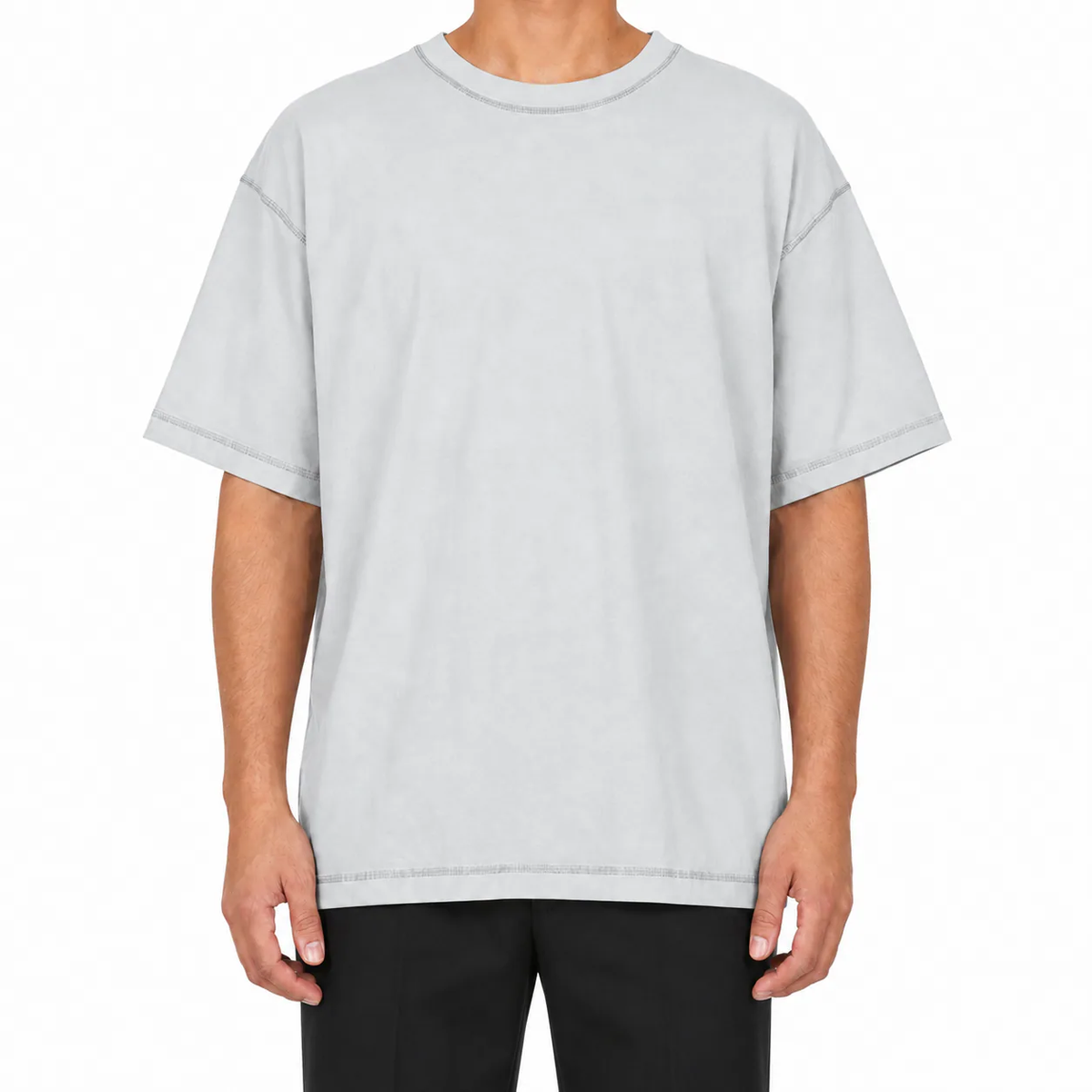 Tricou gri deschis pentru bărbați din bumbac, look uzat casual urban – Atelier AXD