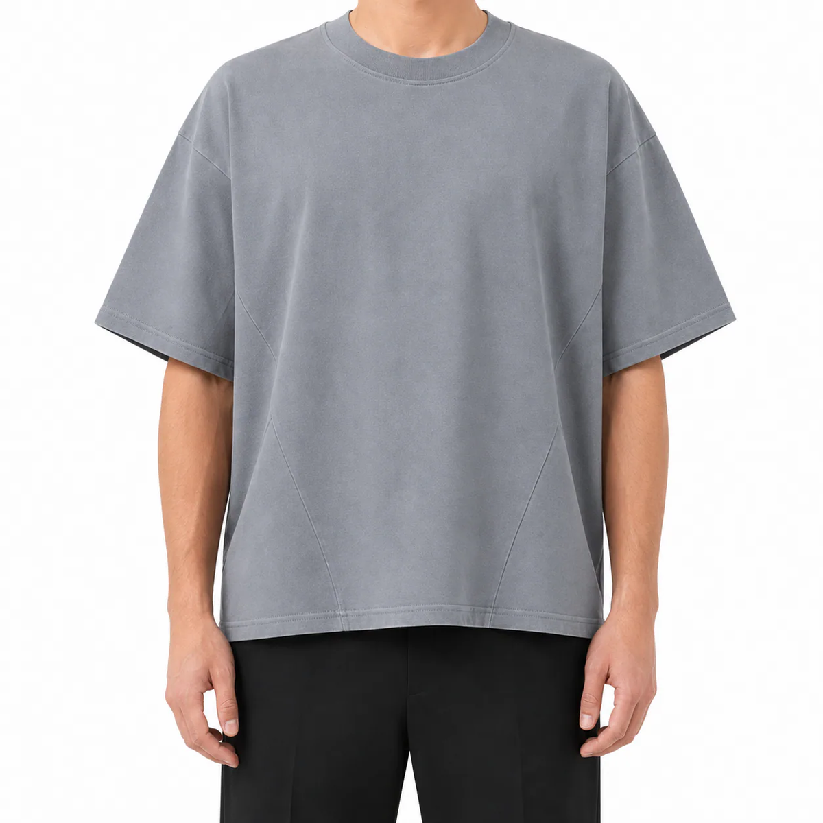 Tricou gri pentru bărbați din bumbac 100%, cu cusături decorative în partea de jos – Atelier AXD
