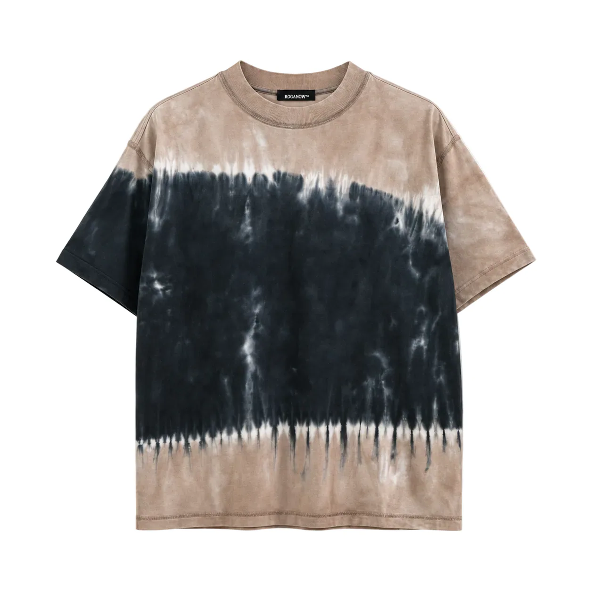 Tricou oversized tie-dye bej și negru din 100% bumbac cu design modern streetwear