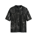 Tricou bărbați streetwear negru cu dungi albe și aspect uzat washed, vedere frontală