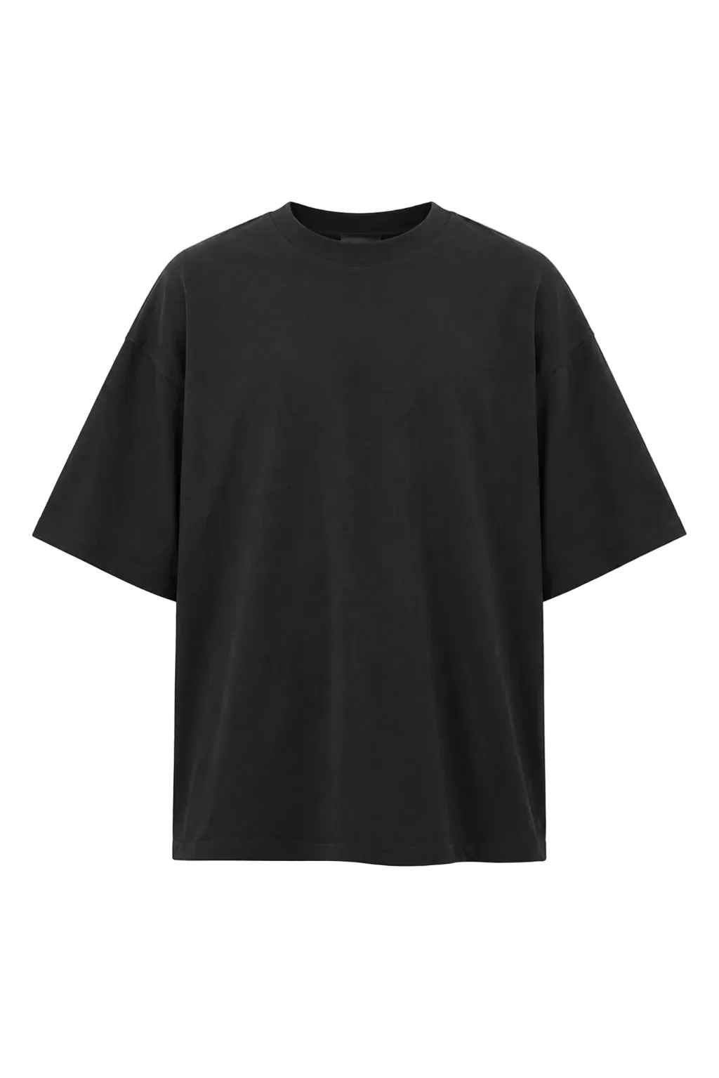 Tricou negru cu cusătură centrală pe spate, vedere din față