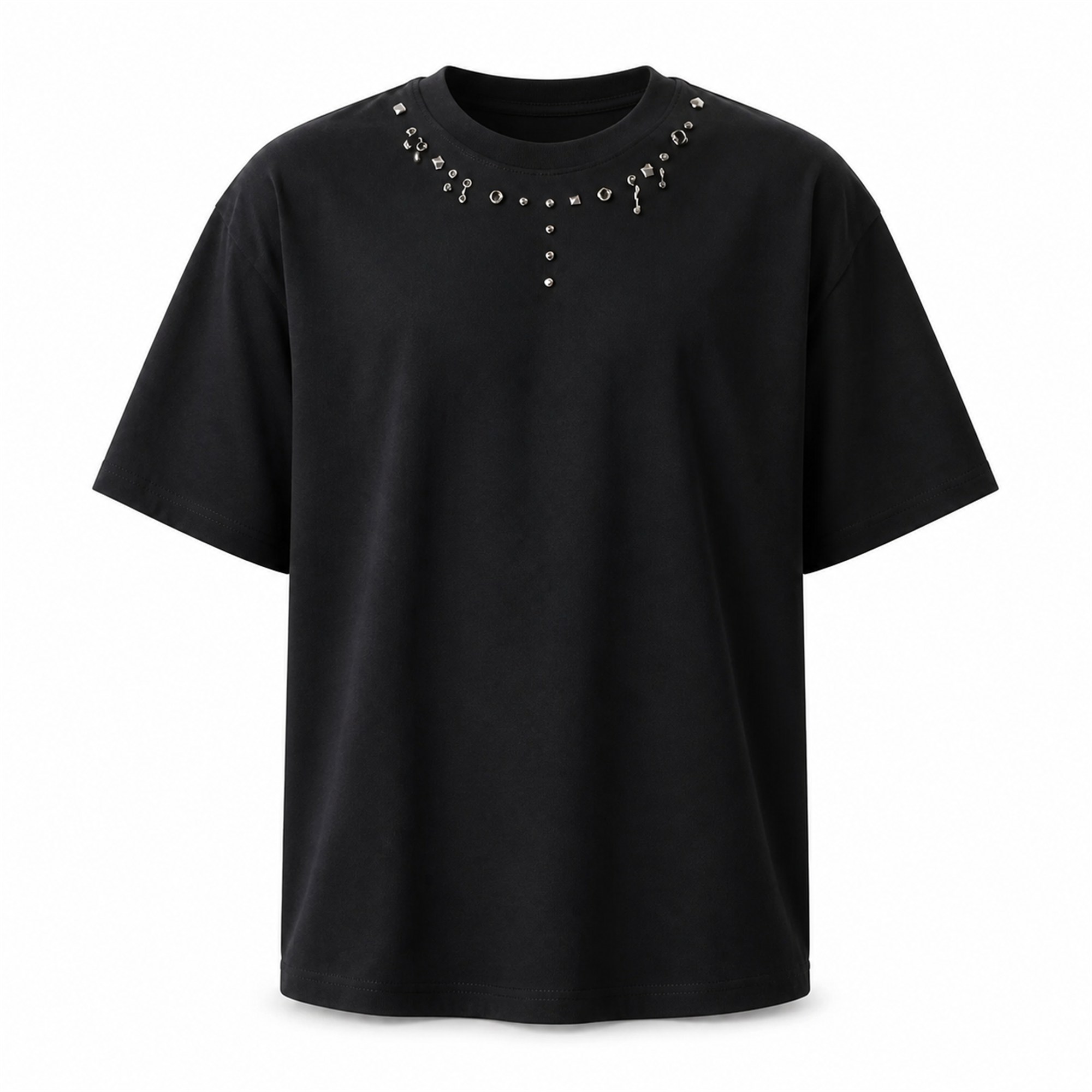 Tricou Bărbați Negru cu Ținte Metalice - vedere frontală ghost