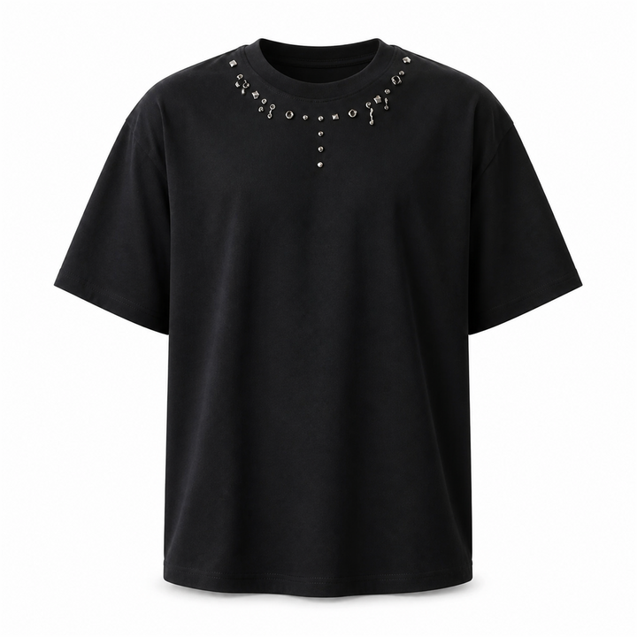Tricou Bărbați Negru cu Ținte Metalice - vedere frontală ghost