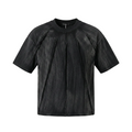Tricou streetwear bărbați negru prespălat cu dungi gri, aspect uzat vintage, vedere din față