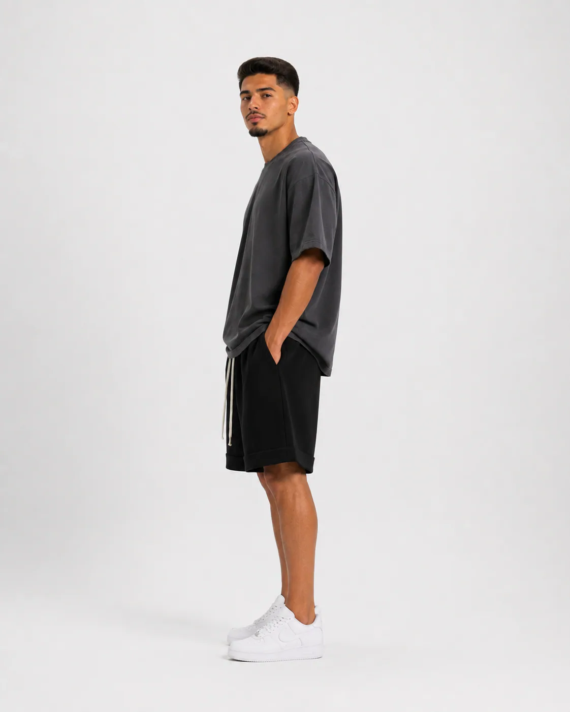 Tricou unisex charcoal cu detalii distressed și fit oversized streetwear