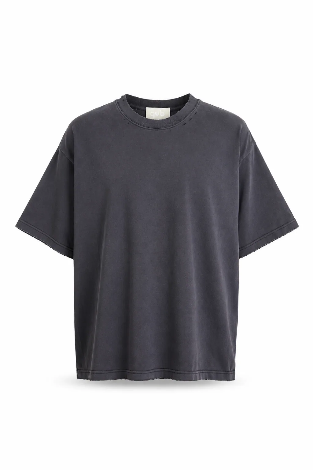 Tricou oversized gri cu rupturi și aspect washed premium fotografiat fără manechin