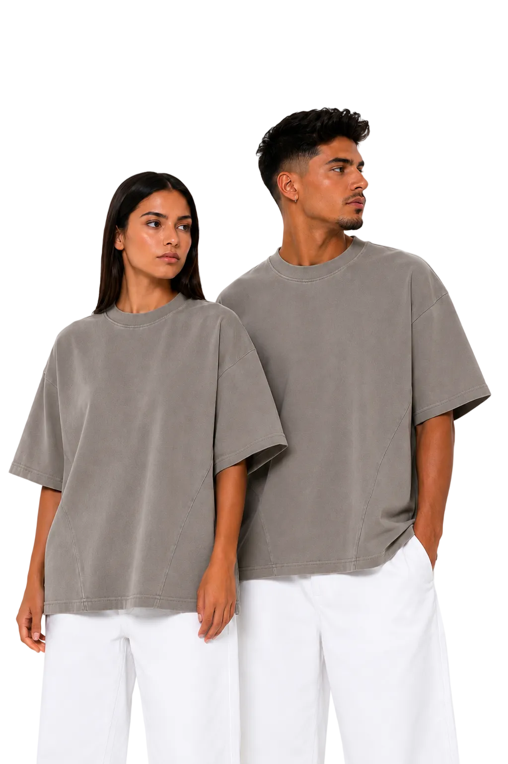Tricou Bărbați Crem din Bumbac cu Cusături în Partea de Jos