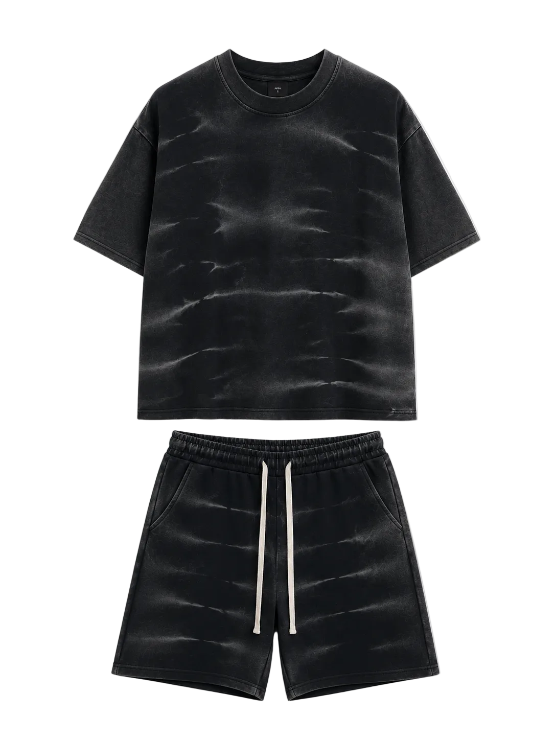 Tricou negru cu croi lejer din 100% bumbac, prezentând un design modern cu efect prespălat și dungi orizontale subtile.