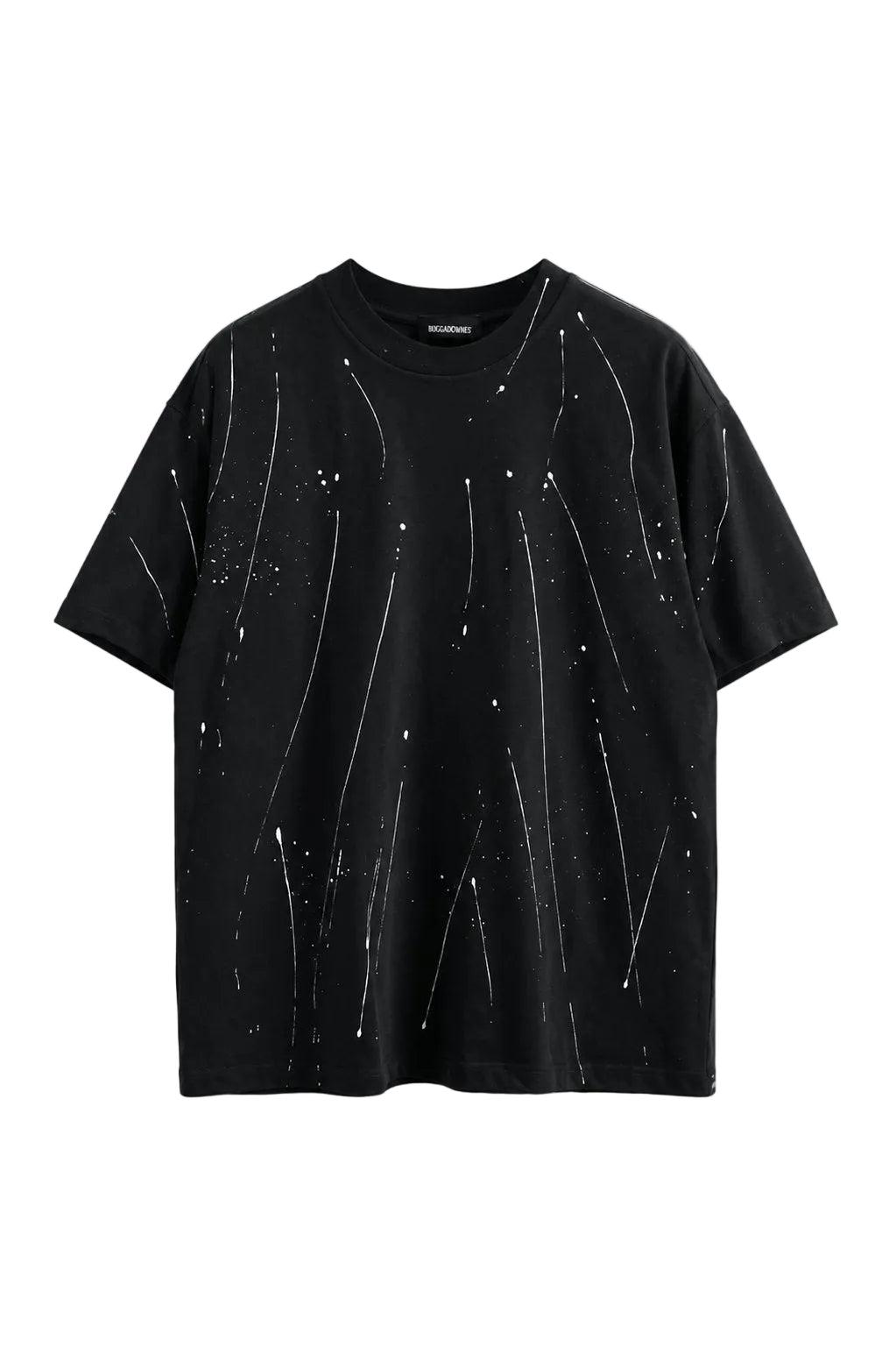 Tricou negru pentru bărbați cu design creativ din stropi de vopsea contrastanți