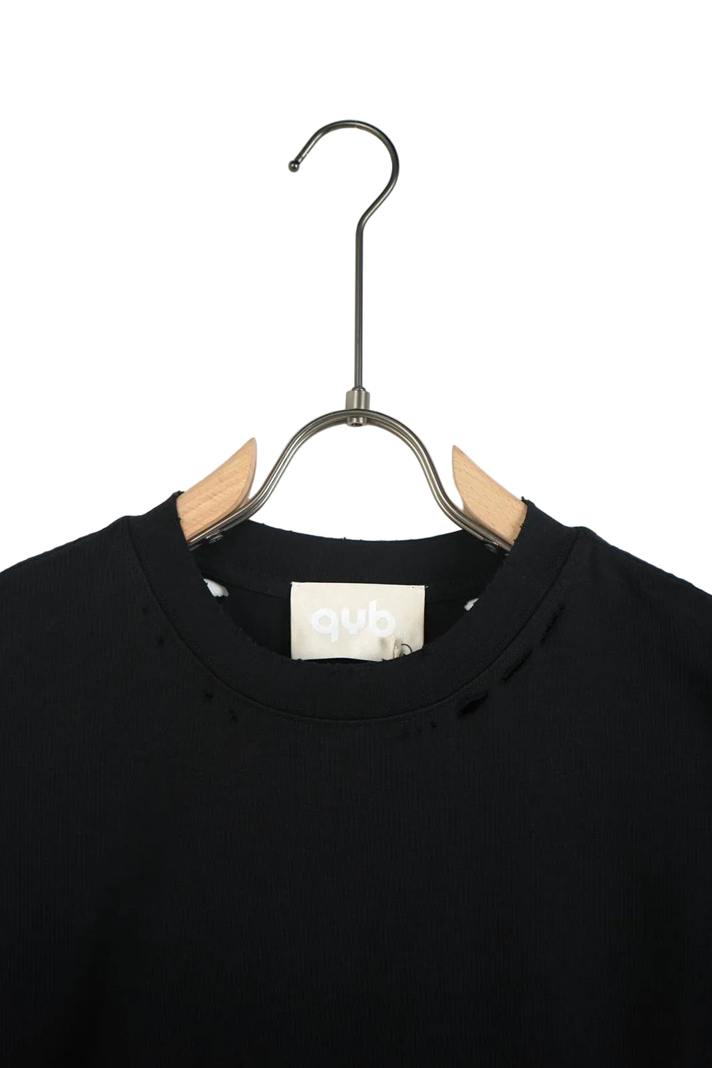 Tricou negru bumbac cu efect de uzură și rupturi fine, design unisex pentru un look rock-chic modern